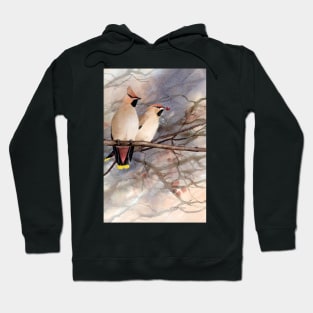 Winter waxwings in watercolour Hoodie